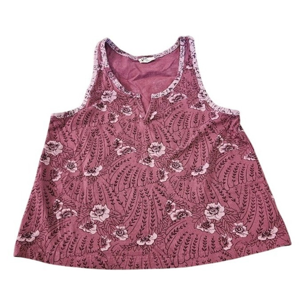 Pact Organic Cotton Floral Tank Top Mauve Purple Sleeveless Swing Shirt Small